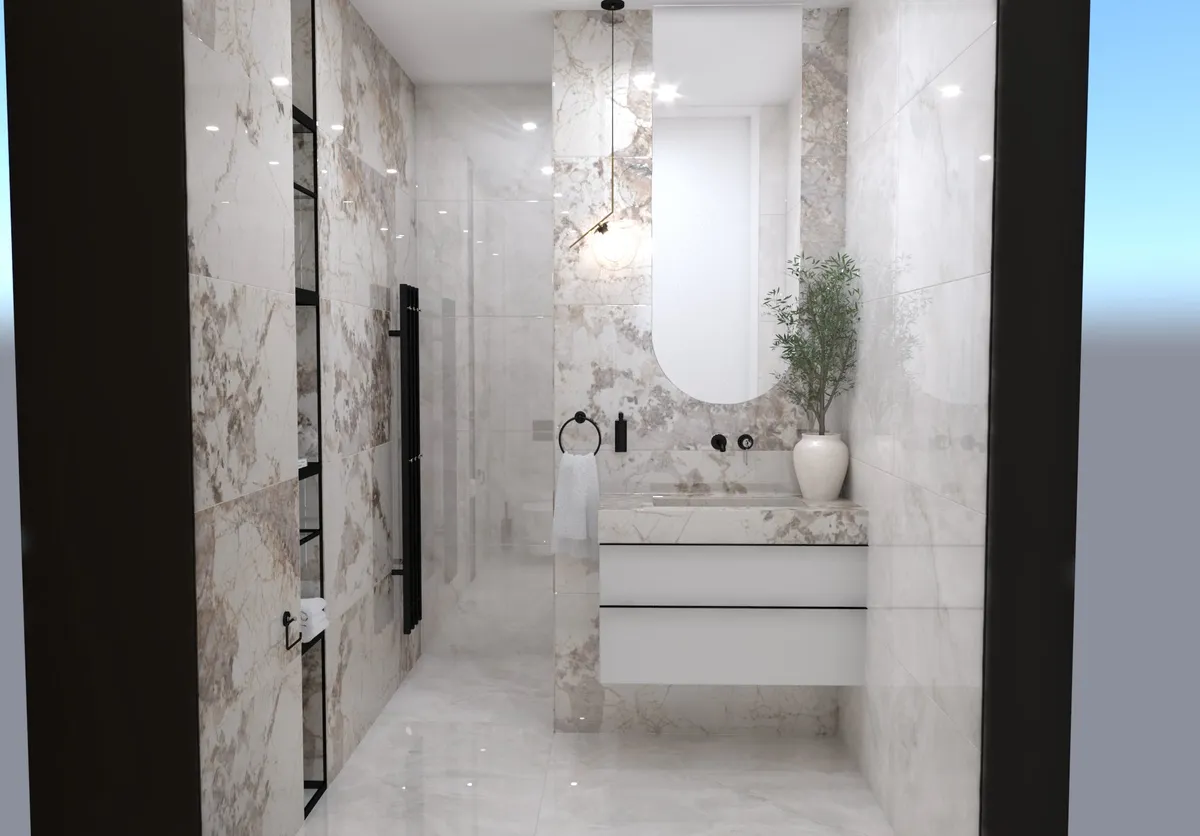 Modernios vonios kambario erdvės vizualizacija