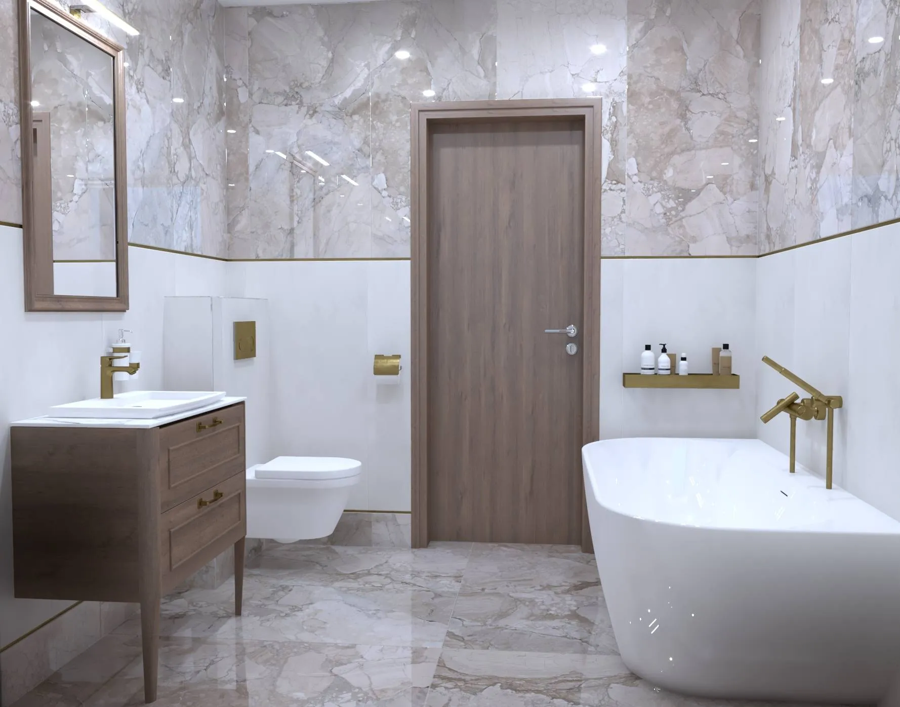 Šviesaus vonios kambario interjero vizualizacija