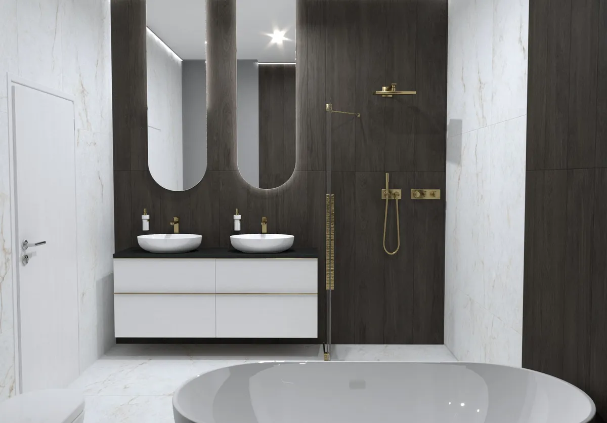 Didelio formato plytelių vonios kambario projektas