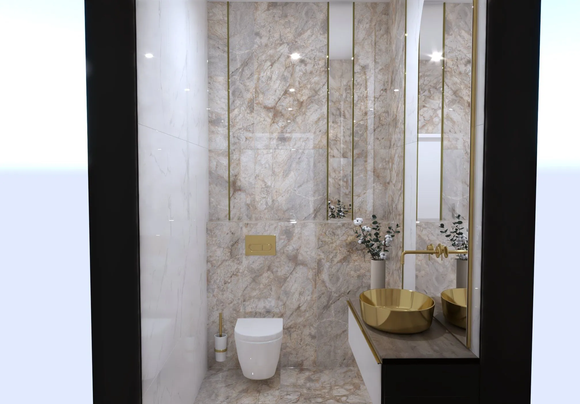 Šviesaus minimalistinio vonios kambario projektas